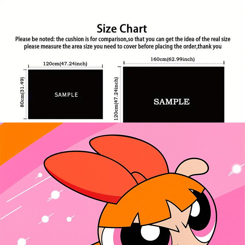 Powerpuff Girls Blossom Bubbles Buttercup Square Area Rug, Non-Slip Floor Mat for Bedroom, Perfect Gift for Fans.chl