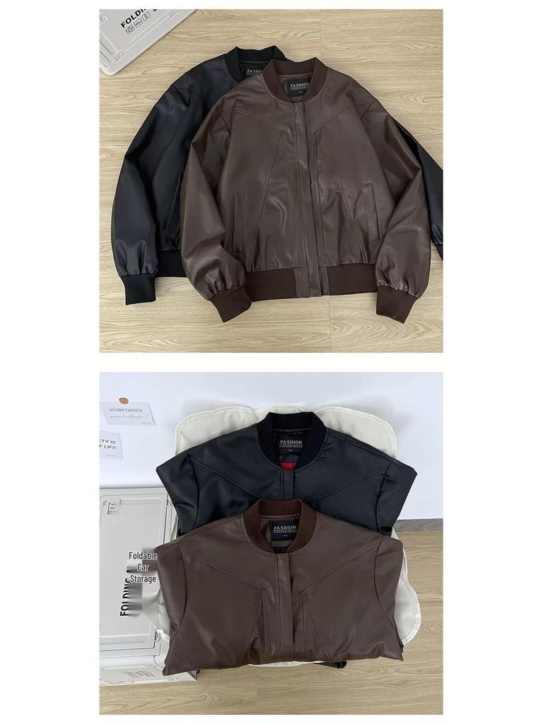 York Zoom Amerikanischer Stil Harter Kerl Stehkragen Bomberjacke - Kurz, Weite Passform, Vielseitig für Herren