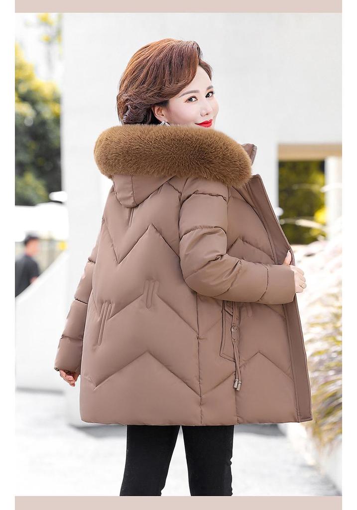 Mamas Winter 2025 Plus Samt Mittellange Daunenjacke für Frauen mittleren Alters und ältere Frauen