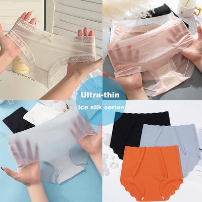 Ultra-thin Summer TracelessPanties for Women Plus Size Ice Silk Seamless Briefs Women Soft Underpants