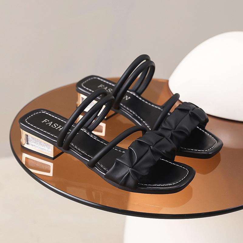 

Outer size large size cool slippers female 2025 spring new Internet celebrity fairy style fashionable and comfortable wear thick high heels sandals fe 41 чёрный