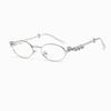 Women's Punk Retro Silver Anti Blue Light Eyewear Rhinestone Stainless Steel Oval Frame Glasses Girl Reading Seaside Spectacles