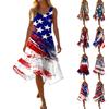 Women’s Casual Sleeveless Crew Neck Printed Asymmetrical Hem Midi Dress Lightweight Summer Loose Fit Style
