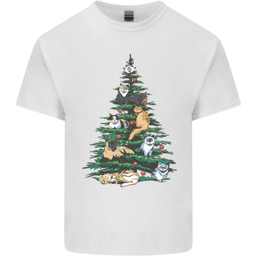 Cat Christmas Tree Unisexs Light Cotton TShirt