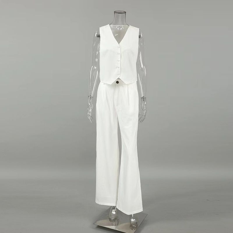 European and American Summer Fashion Sleeveless V-neck Vest Vest Trousers Set V-Neck Vest and Pants Set