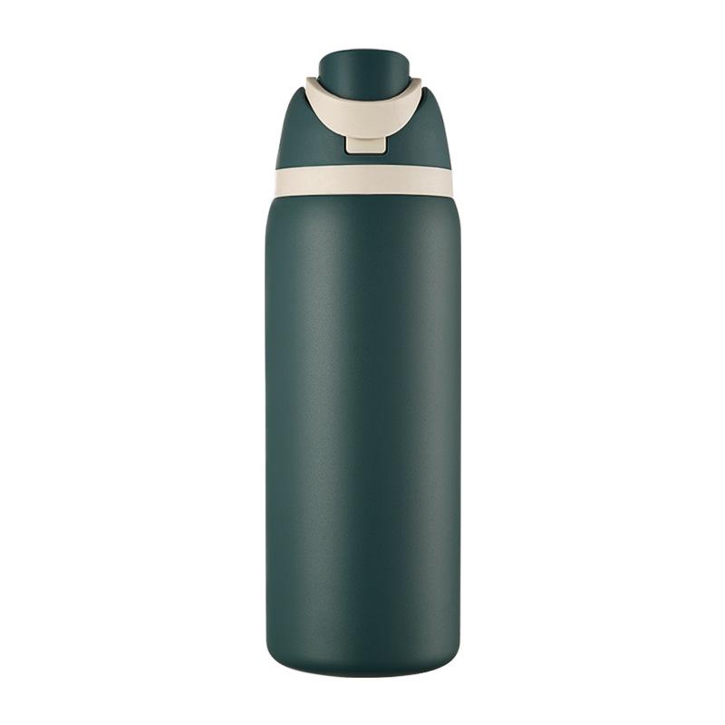 Große Edelstahl-Thermoskanne mit Doppelstrohhalm - Outdoor-Wasserbecher für Schüler