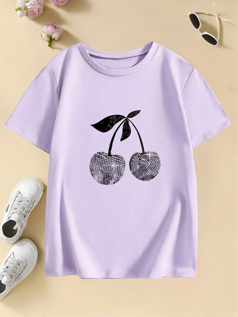 Girls Stylish Cherry T Shirts Short Sleeve Kids Childrens Tshirt Girls Summer Spring Casual Top Tee Shirt