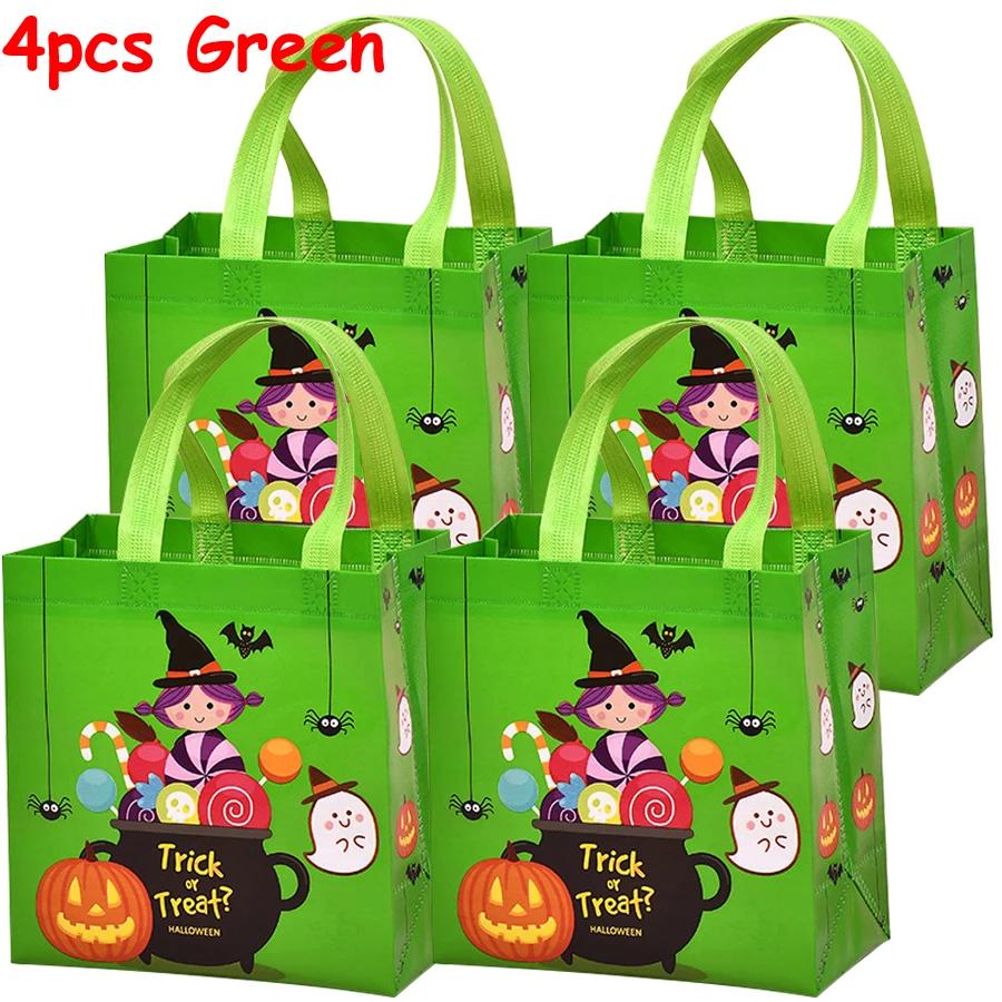 4pcs Halloween Theme Non-woven Cloth Gift Shopping Bag with Handle Reusable Pumpkin Bat Creative Trick or Treat Goodie Bags