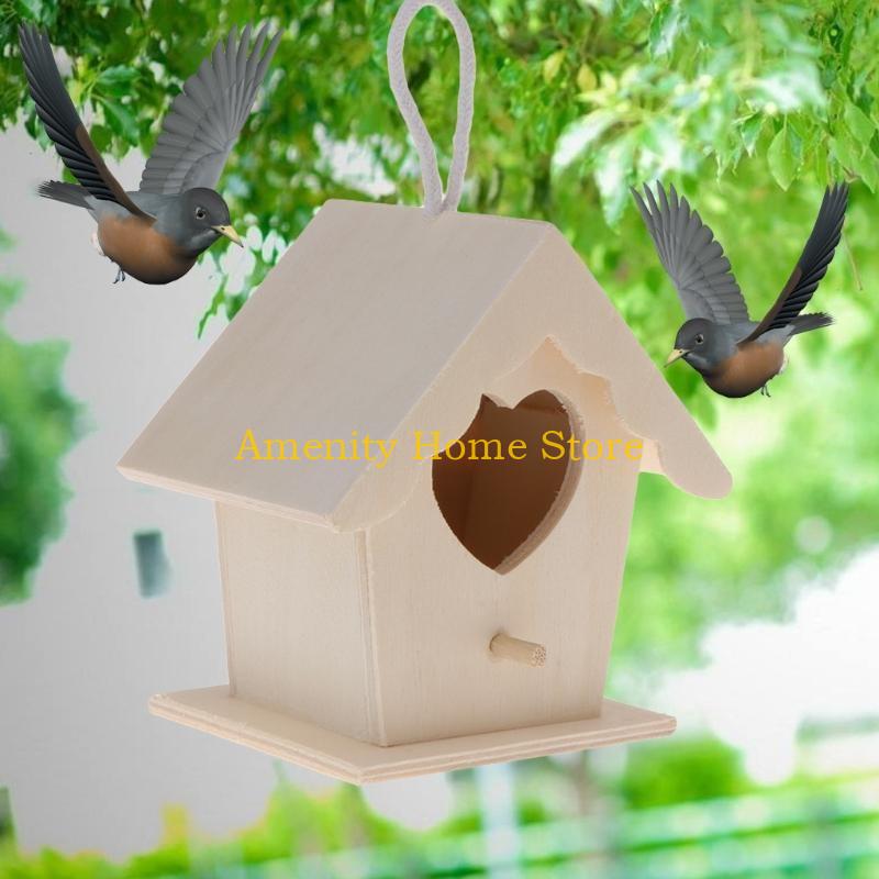 F26C Bird House To Paint for Adults Outside Hanging Natural Small Bird Nest Garden Patio Decoration No Assembly