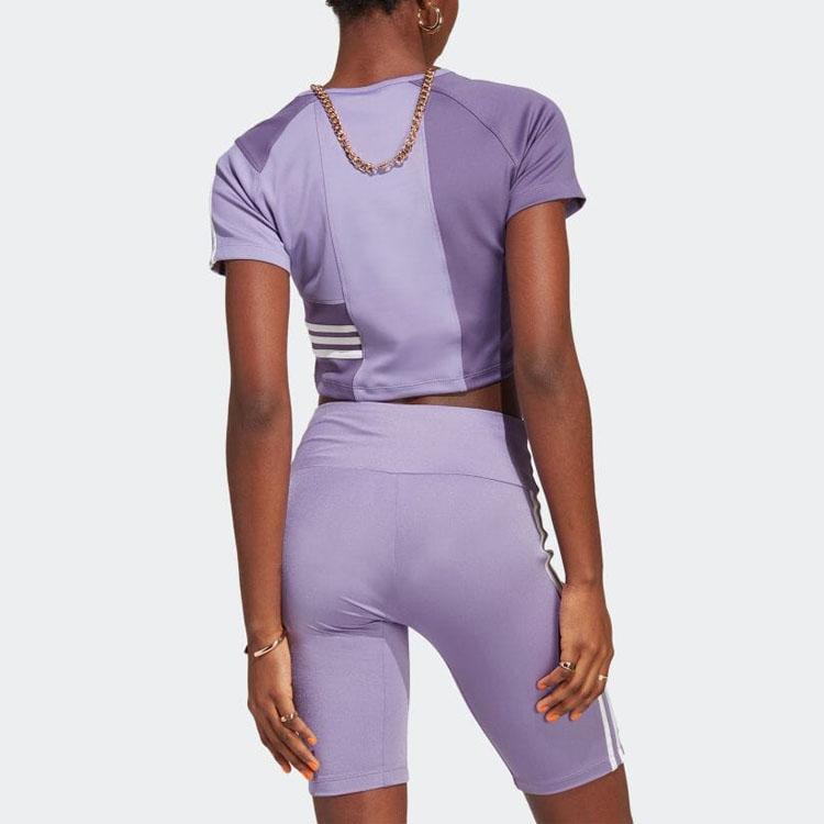adidas Originals Crop Tops Women's Purple Crew Neck Moderate IC2378