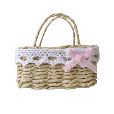 Dollhouse Hand Woven Rattan Basket Shopping Basket Straw Handbags Dollhouse Weaving Beach Bag For Dolls Miniature Decoration