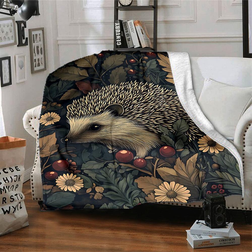 1pc Hedgehog Garden Blanket, Lightweight Flannel Throw Blanket For Sofa, Bed, Travel, Camping, Living Room, Office, Couch, Chair, And Bed
