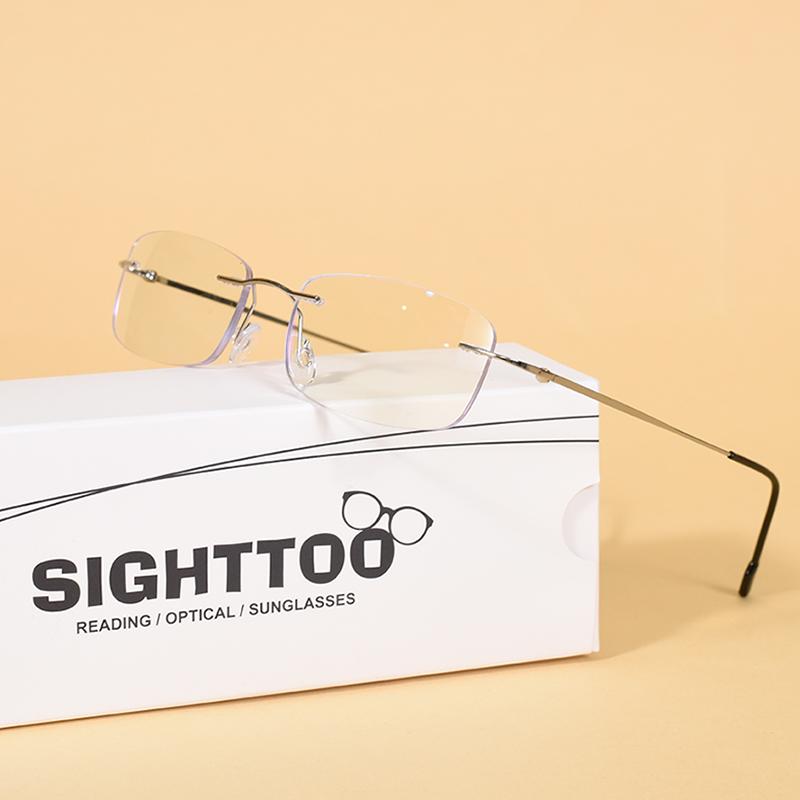 

Sighttoo Men Women Rimless Reading Glasses Anti Blue Light Ultralight Memory Titanium Presbyopic Eyeglasses Eyewear Diopter+2.0 +250 серебряный