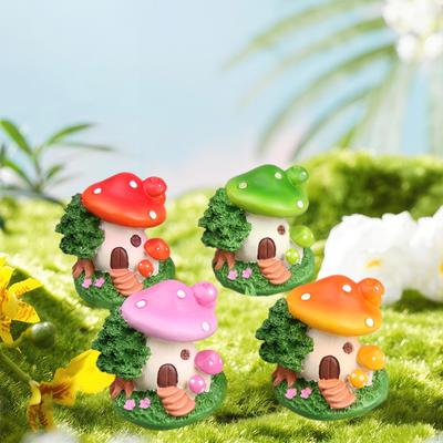 4x Estátuas de Casa de Cogumelos, Micro Escultura de Paisagem, Pequena Resina Prático Jardim Simples