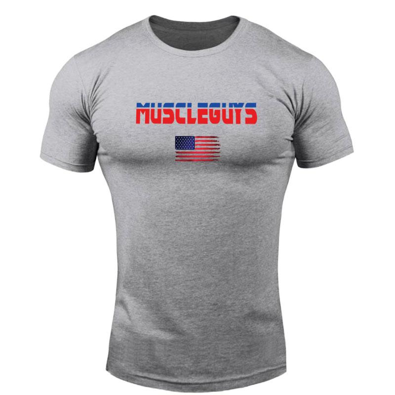 Summer Cotton Sports T-Shirts Mens Slim Fit Gym Fitness Male T Shirt Casual Running Bodybuilding Man Jogging Workout Clothing