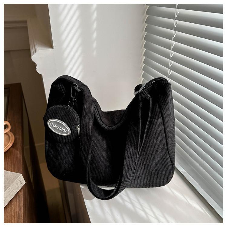 Fashionable Korean Style Corduroy Large Capacity Tote Bag With Adjustable Shoulder Strap