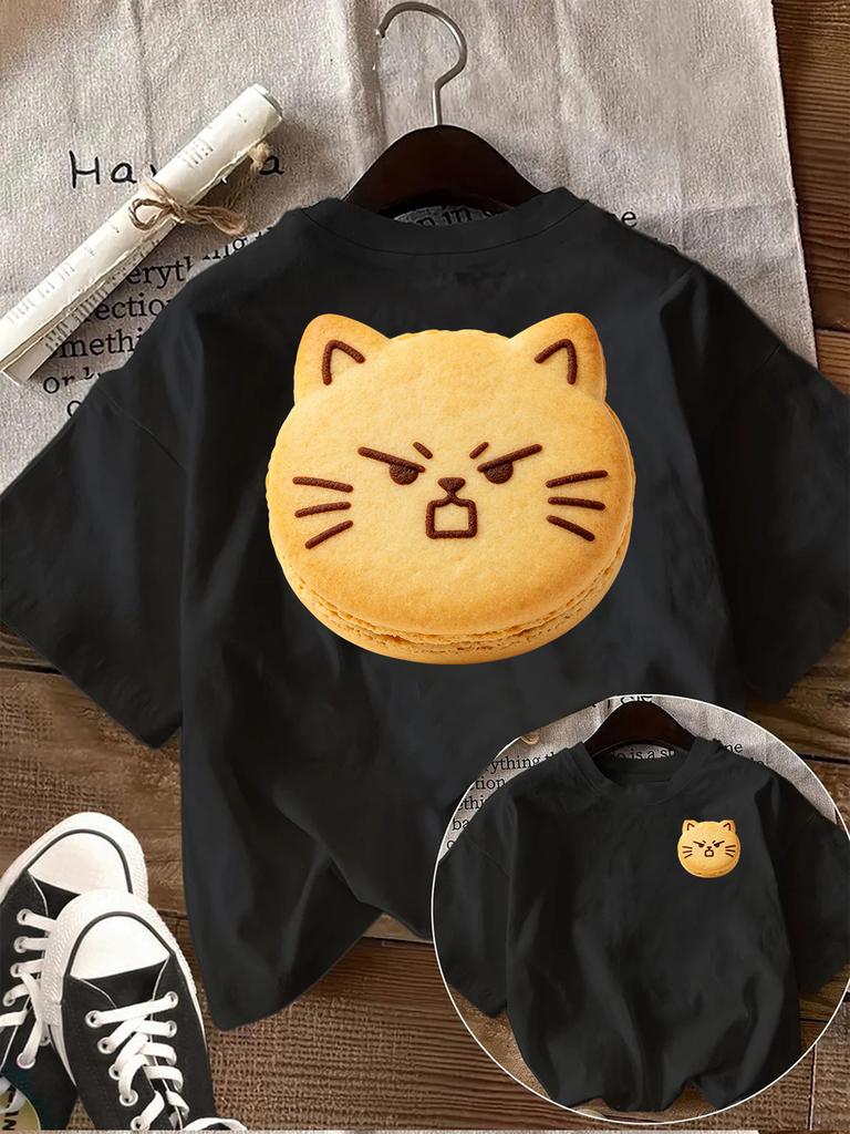Cute Angry Cat Macaron Graphic TShirt Kawaii Kitty Dessert Print Tee Funny Cartoon Cookie Shirt Sweet Bakery Aesthetic Tshirt
