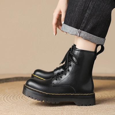 Fashion Women  Casual Shoes Woman Leather Chelsea Ladie Classic Punk Female Goth Shoes High Platform Boots Women Botas Mujer