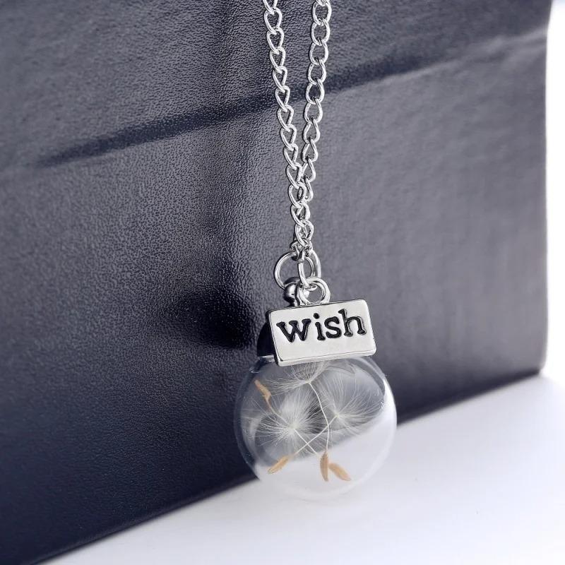 Natural Dandelion Glass Bottle Home Decoration Long Strip Leather Long Chain Pendant