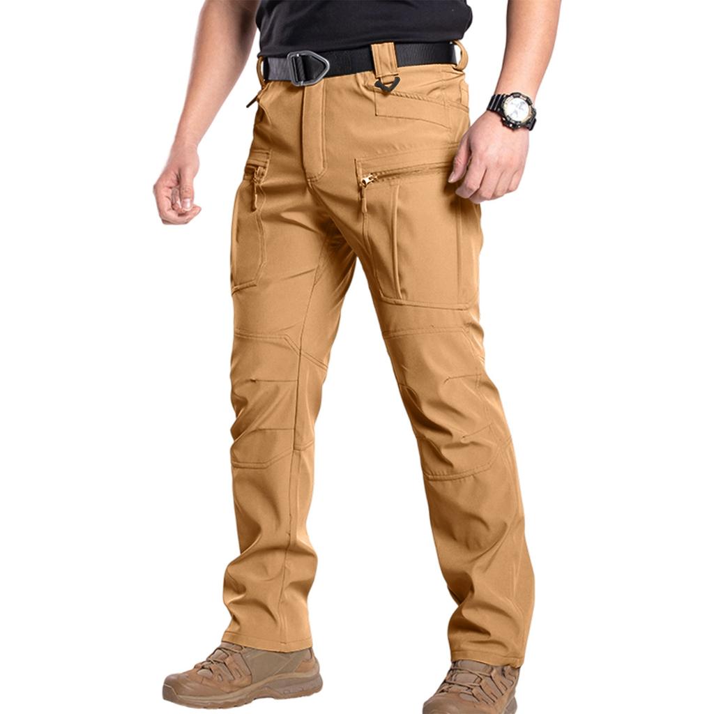 Men Cargo Pants Multi Pocket Outdoor Straight Leg Lightweight Trousers with Zipper Closure for Hiking