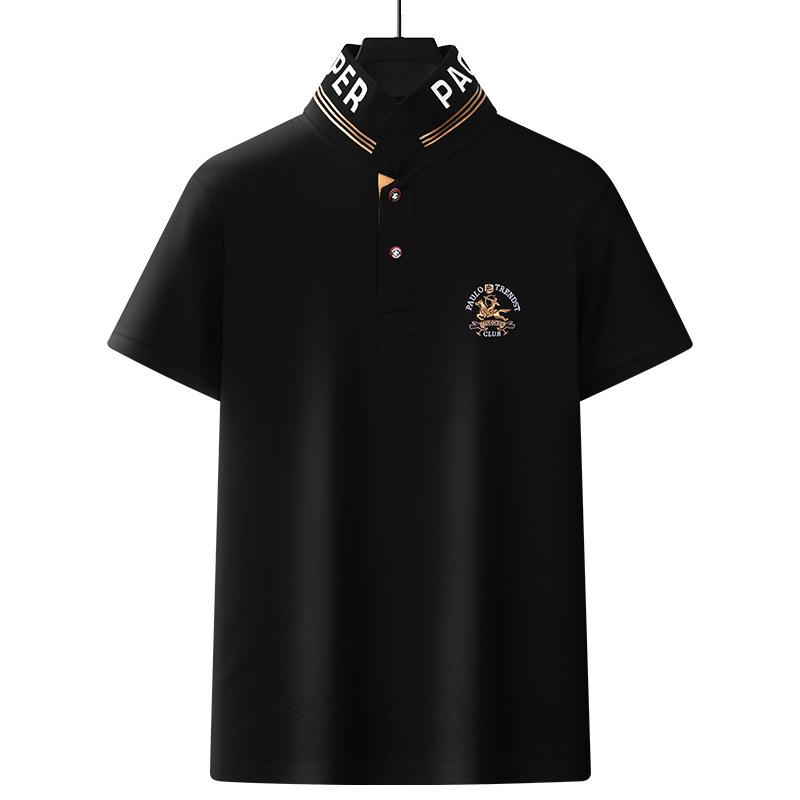 

Летняя мужская футболка с коротким рукавом, воротником-половинкой, вышивкой, тонкая футболка M чёрный