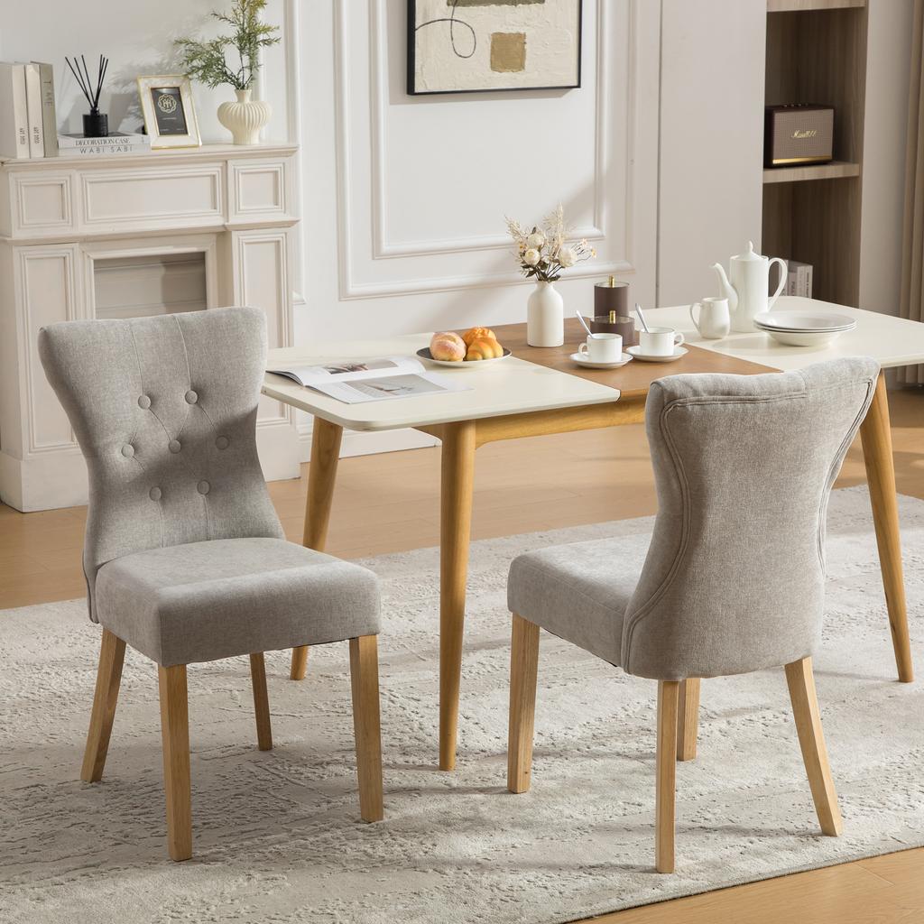 Modern Upholstered Dining Chairs Made of Solid Wood with Chenille Fabric Cover, with Wood Legs and Rivet Decoration. 2 Pieces Per carton.-Gray