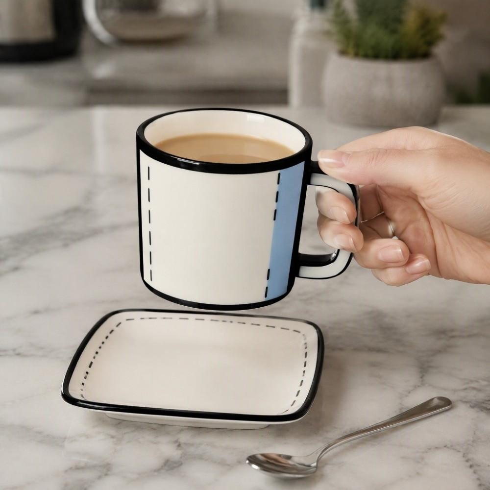Black Rim Outline Cartoon Coffee Cup Ceramic Tea Mug Creative Comic Mug for Daily Use