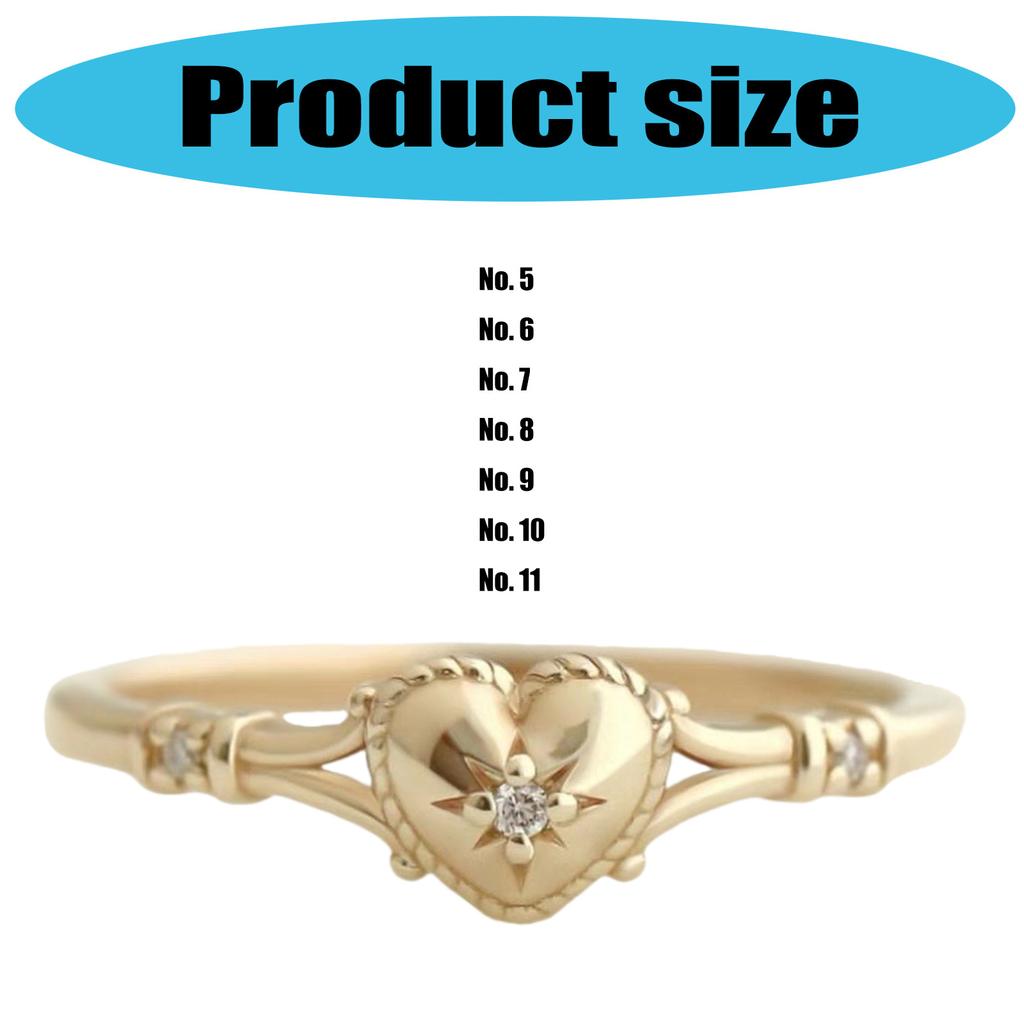 Elegant Heart Shaped Gold Plated Ring For Women Durable Alloy Finger Rings Jewelry Gift Alternative Sizes 5 To 11