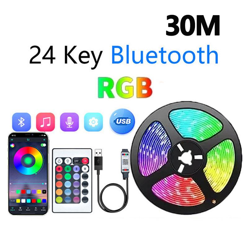 1-30M USB LED Strip Light RGB Flexible Ribbon Tape Music Sync Bluetooth APP Remote Control TV Backlight Gaming Room Party Decor