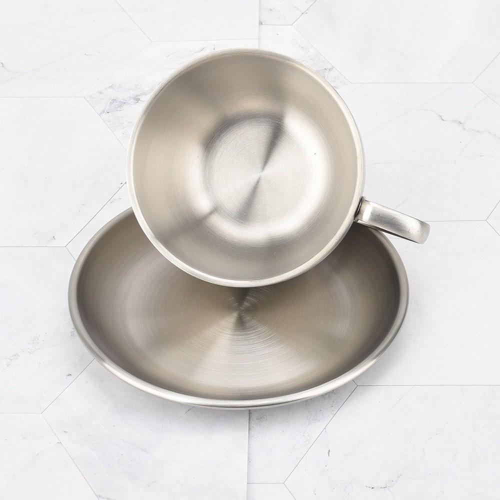 Stainless Steel Coffee Cup Set Heat Resistant Cup Saucer Set Exquisite Coffee Mug Cafe Accessories