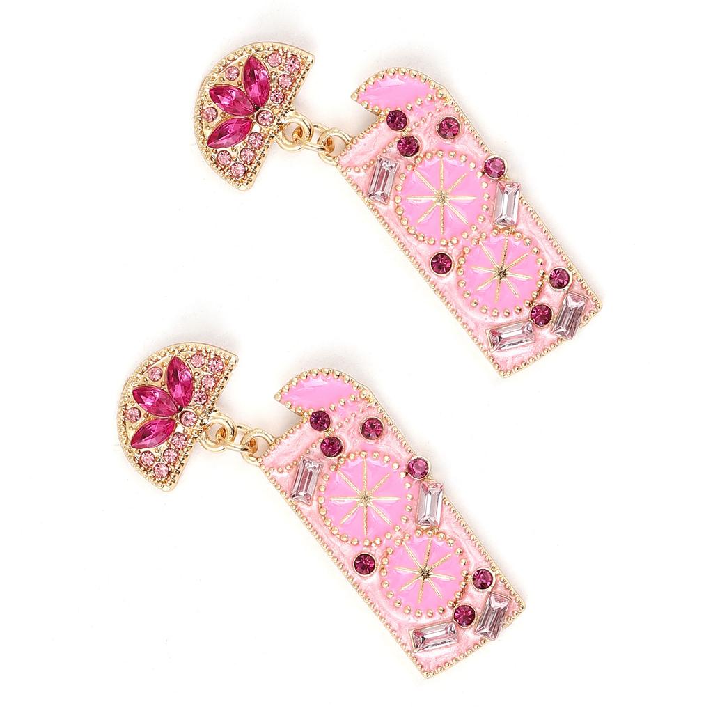 Cute Sweet Oil Drip Alloy Orange Cold Drink Juice Cup Earrings Diamond Cocktail Cup Earrings Women