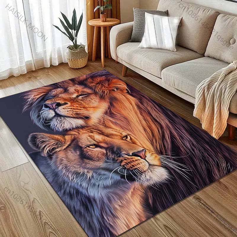 Two Lions in Love Pattern Carpet for Living Room Bedroom Bedside Sofa Table Floor Mat Home Area Rug Decor for Gifts
