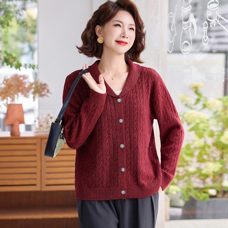 Datang Lady Senior Women's Sequin Cable Knit Cardigan