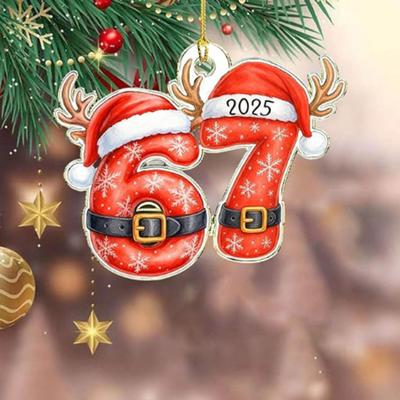 Christmas Pendant Striped Print Number 6 7 Charm 2D Acrylic Hanging Pendant Party Home Festive Cheer Holiday Decoration