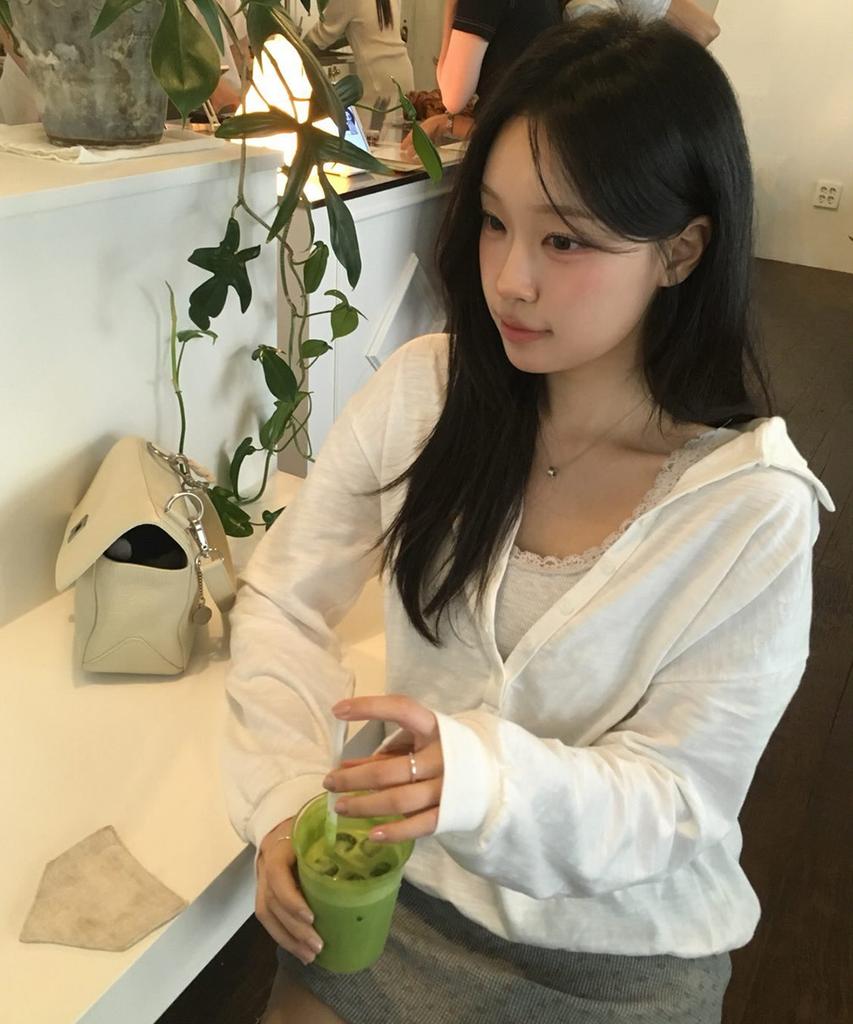 Seuteulaipeumagalin Summer Sleeve Open Button Loose Collar T-Shirt Ivory