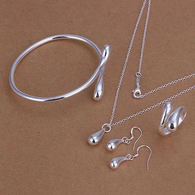 4Pcs 925Silver Wedding Ladies High Quality Classic Pendant Bracelet Earring Necklace Ring Fashion Jewelry Set Silver Jewelry Hot