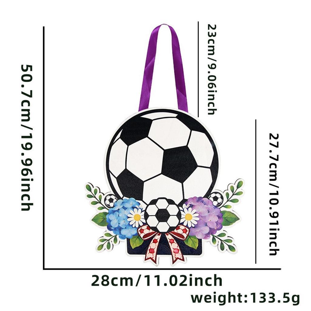 Soccer Ball Themed Decorative Hanging Sign with Floral Accents and Ribbon for Party Celebration Indoor Outdoor Use
