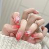Rhinestone Gradient Peach Red Butterfly Nail Art Tips