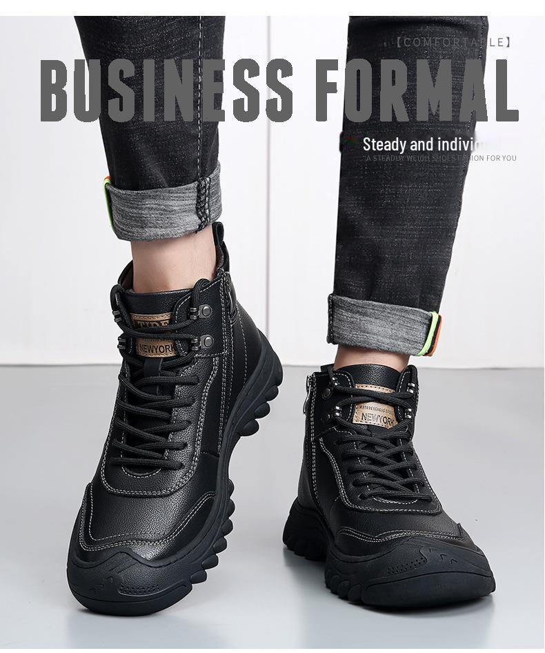 Pánské kožené zimní boty s vysokým svrškem a zesílenou vlněnou podšívkou