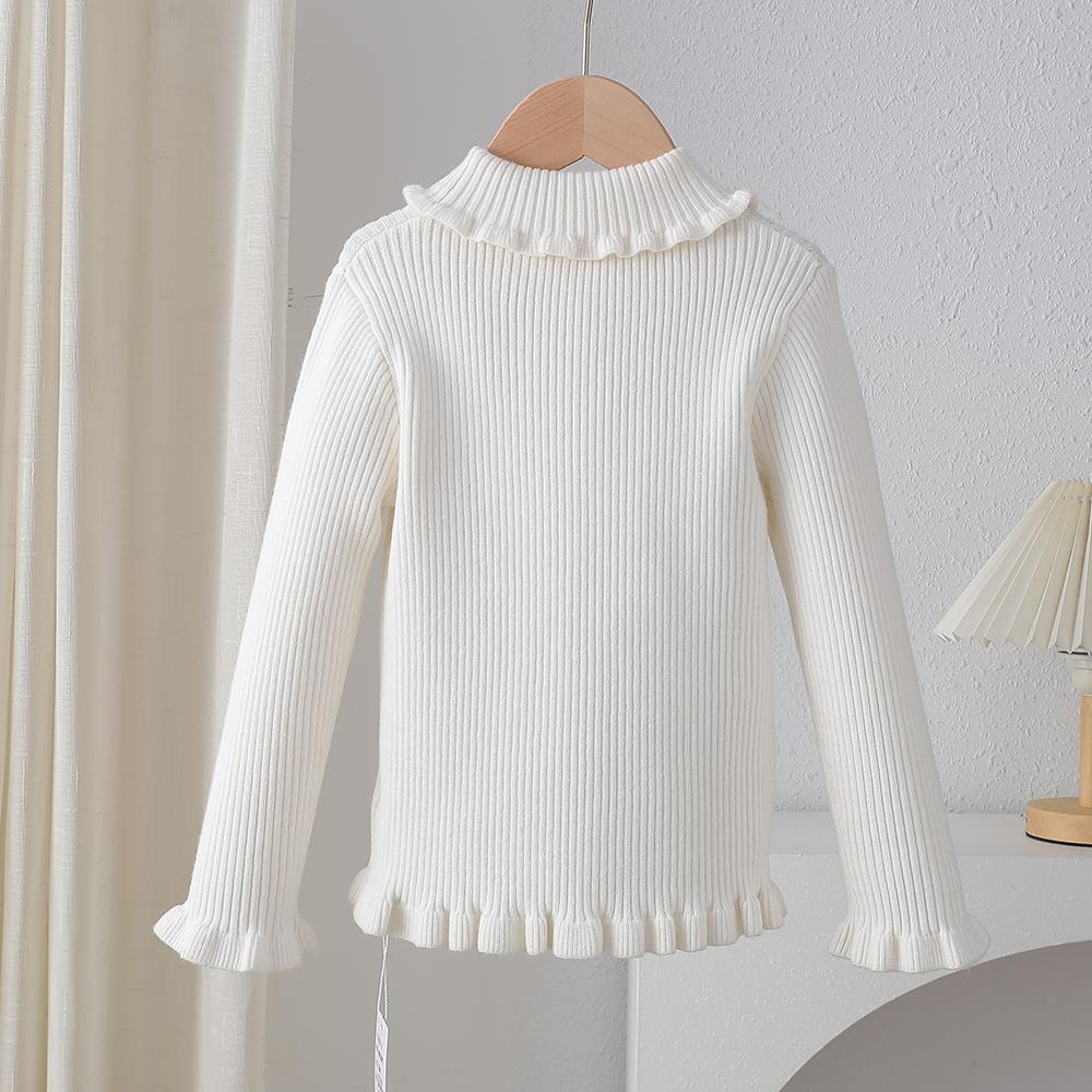 Toddler Girl Knit Sweater Ruffled Turtleneck Long Sleeve Soft Comfortable Knitwear for Little Princesses 2-6 Years