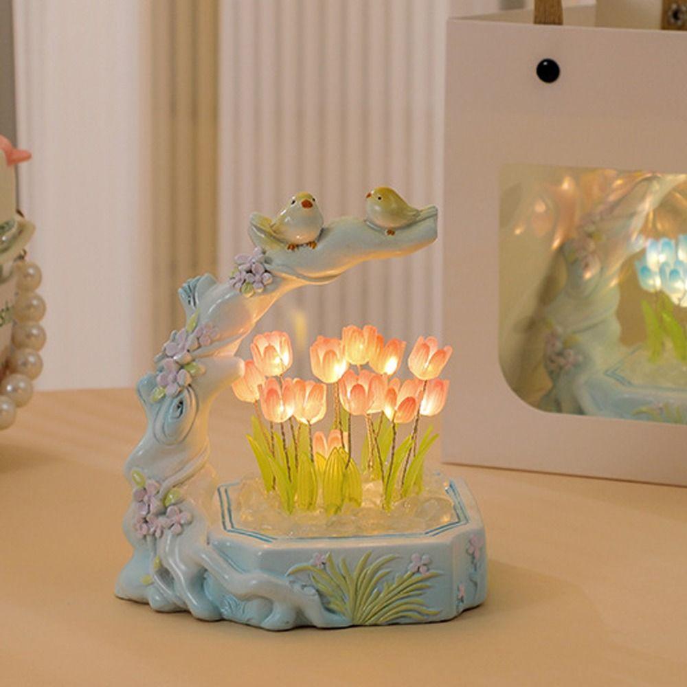 

LED Nightlight Tulip Flower Bird Table Lamp Handmade Bedside Light Fashion Atmosphere Lamps рожевий