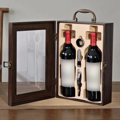 New 2025 Luxury Lacquered Wooden Box Red Wine Packaging Gift Box with Handles Single and Double for Friends Partys Champagne Box