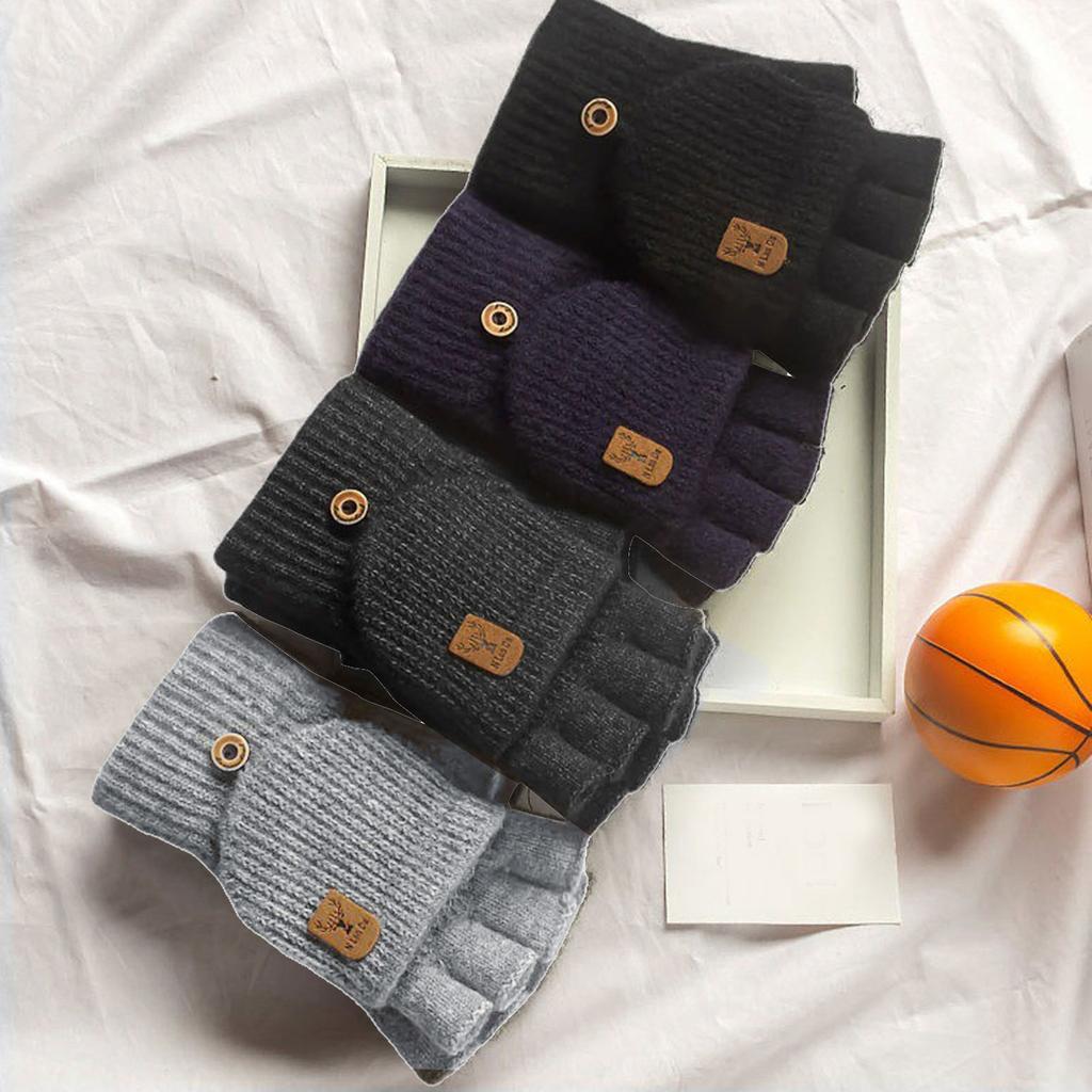 Screen Touch Half Finger Gloves for Students Knitting Thick Warm Gloves Winter Autumn Cuff Gloves Indoor Hand Warmers