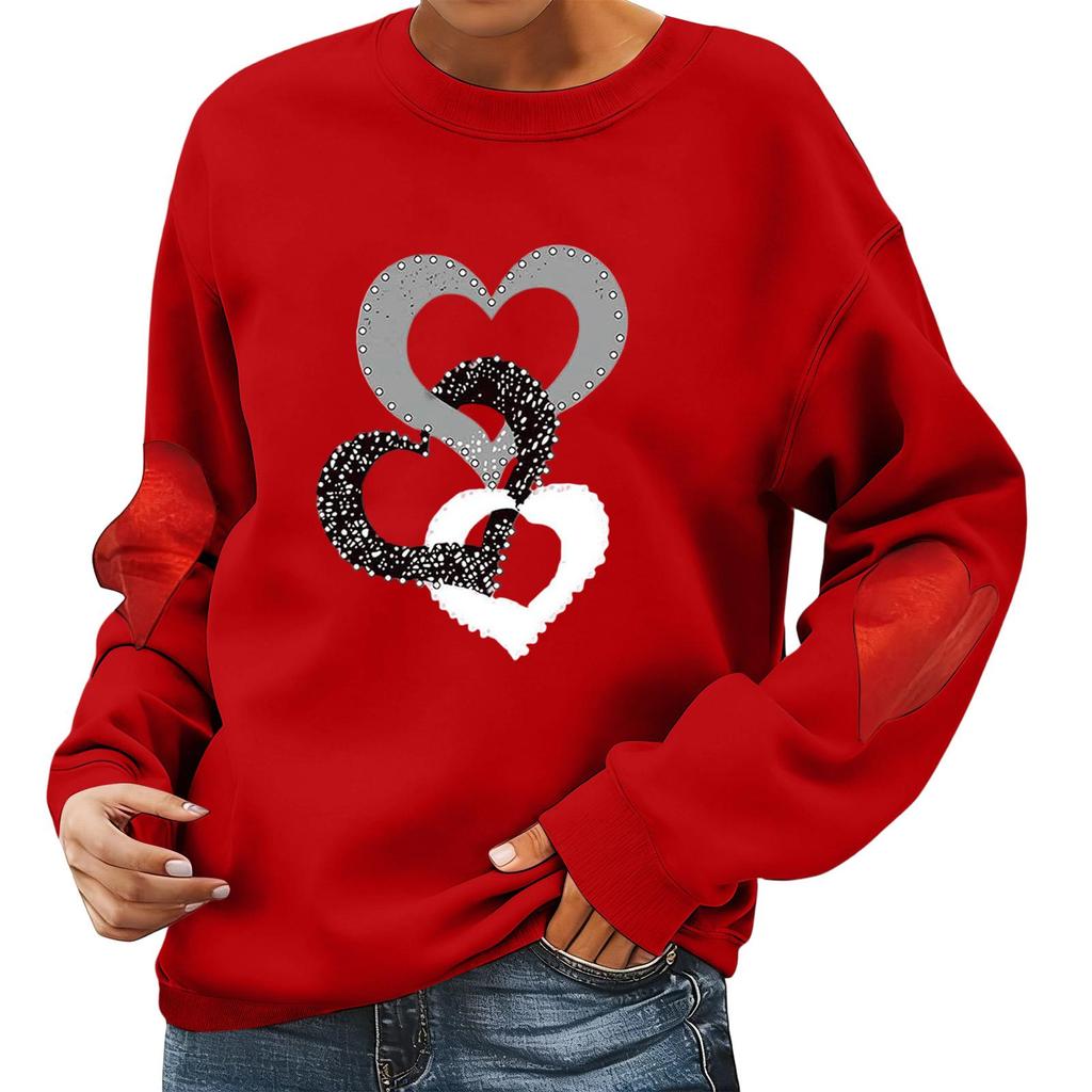 Ladies' Valentine's Day Printed Casual Long Sleeved Sports Hoodie Top
