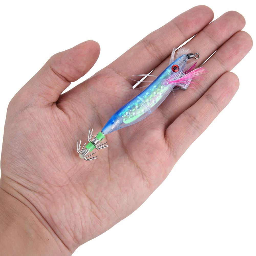 5pcs Glow Squid Jigs Saltwater Fishing Lures Kit, Shrimp Prawn Lures Luminous for Cuttlefish
