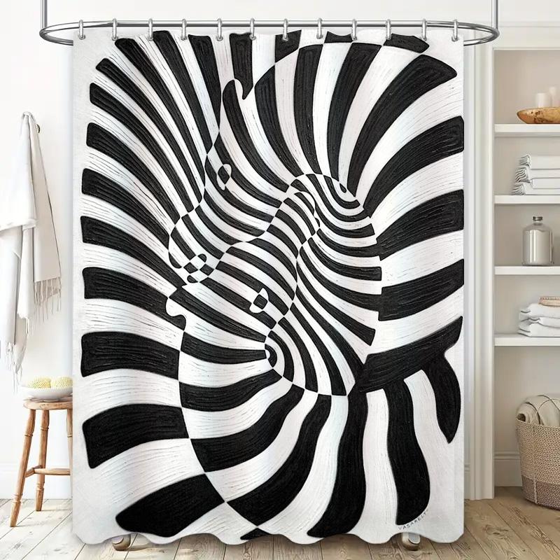 Optical Illusion Shower Curtain Modern Abstract 3D Black White Pattern Bathroom Decor Washable Waterproof Home Textile