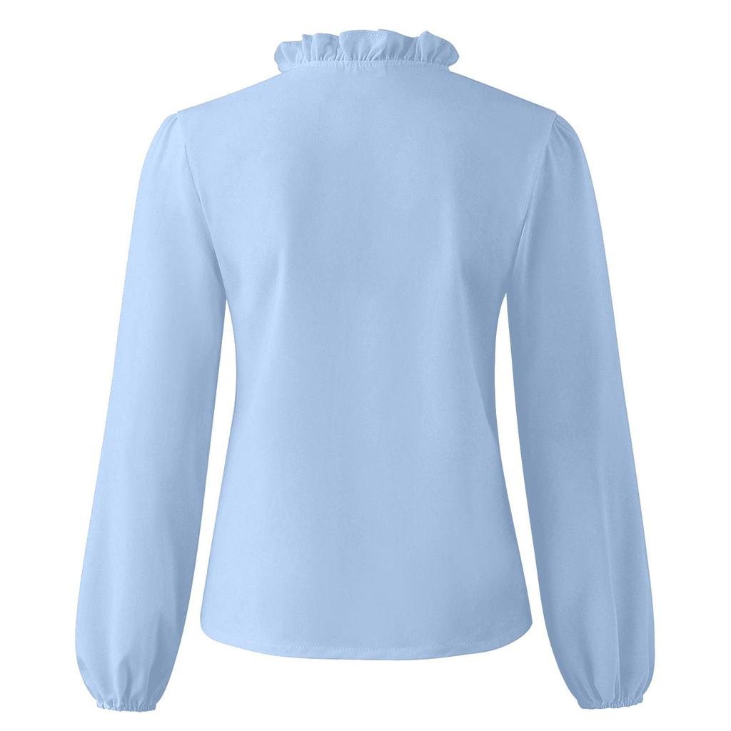2026 European American Spring/Summer New Style Women's Long Sleeve Ruffle Shirt
