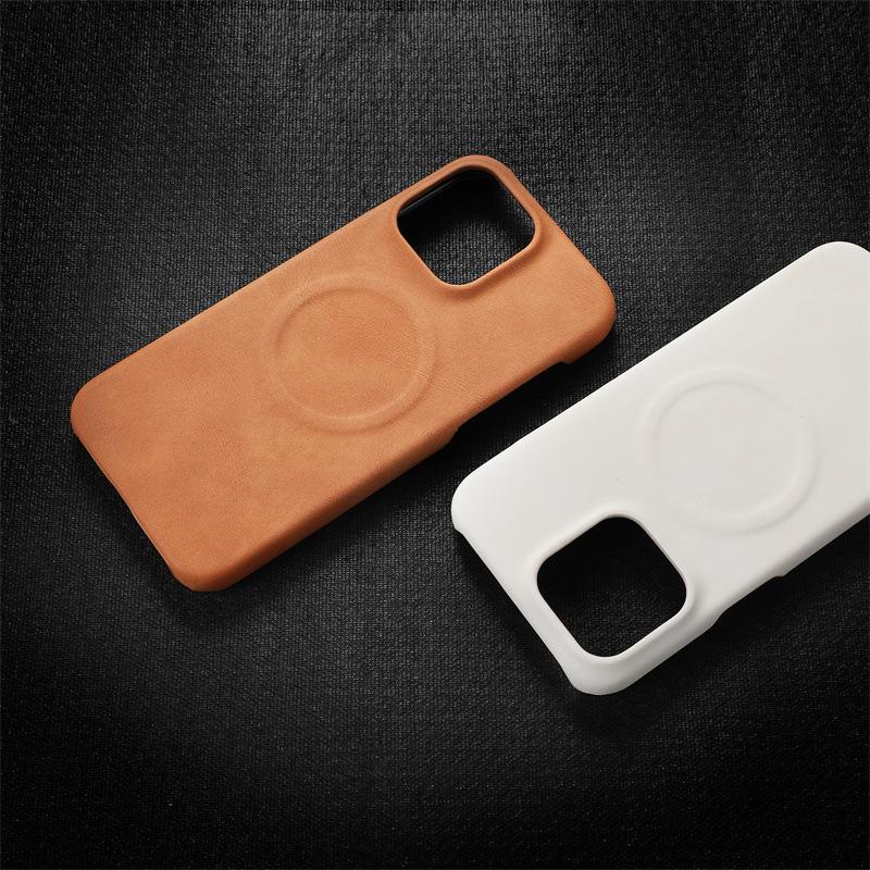 Simple Business Style Pure Color Leather Phone Case Magnetic Wireless Charge for iPhone 12 13 14 15 16 Pro Max Shockproof Cover