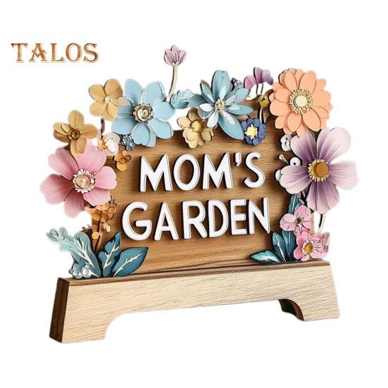 Mamčin zahradní ornament Láska zde roste cedulka s dřevěnou základnou Stolní středová dekorace Dárky k narozeninám ke Dni matek pro vyjádření vděčnosti