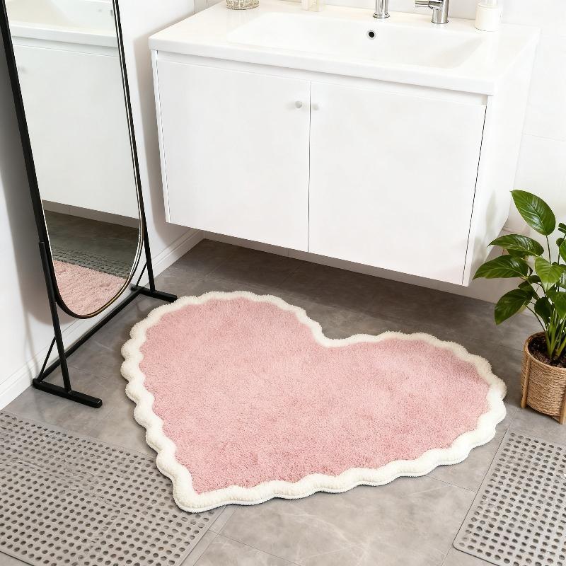 VIKAMA Pink Heart Plush Carpet, Decorative for Girls' Rooms, Bedroom, Cloakroom, Soft and Non-slip Floor Mat, Home Decoration